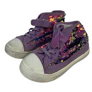 K KomForme Toddler Girls 9 Rainbow Sequin Sneaker Laced High Top Round Toe Shoes
